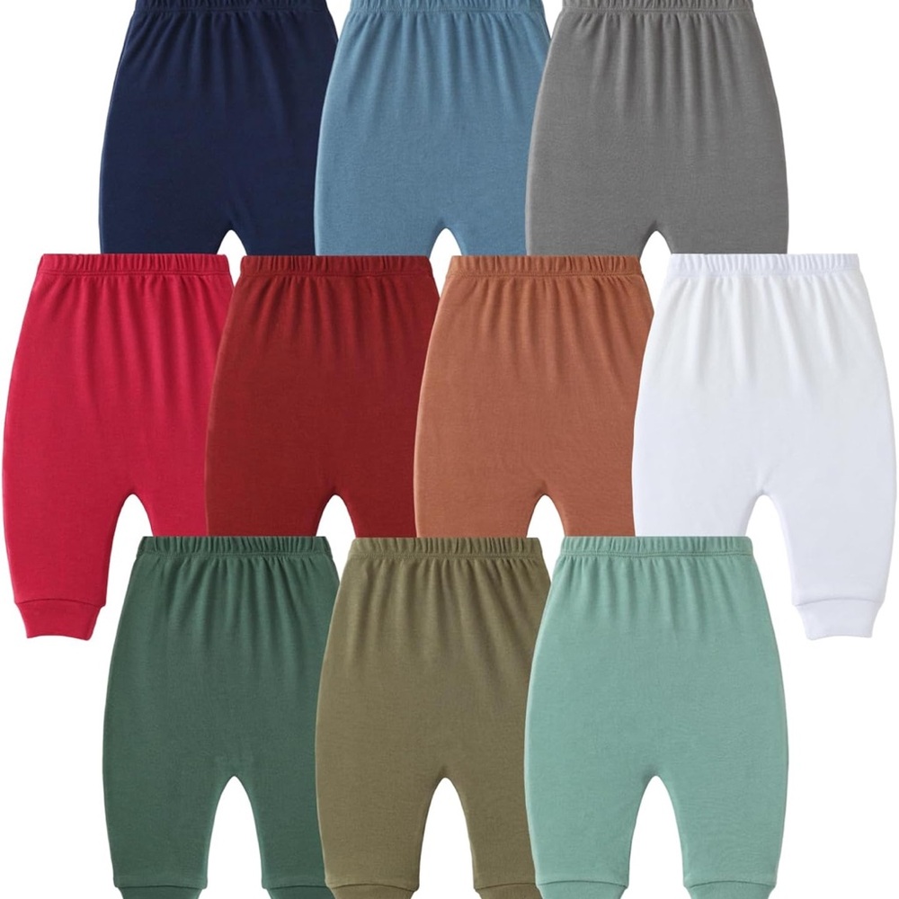 10 Pack of Baby Pants Unisex Pajamas 100% Cotton Soft Ample Diaper Room 3-6 Mont